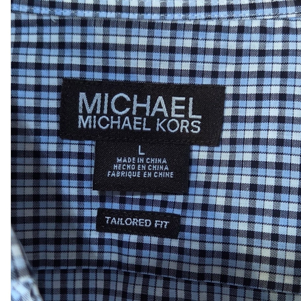 Michael Michael Kors Mens Tailored Fit Button Down Shirt Blue Micro Check L - Picture 3 of 7